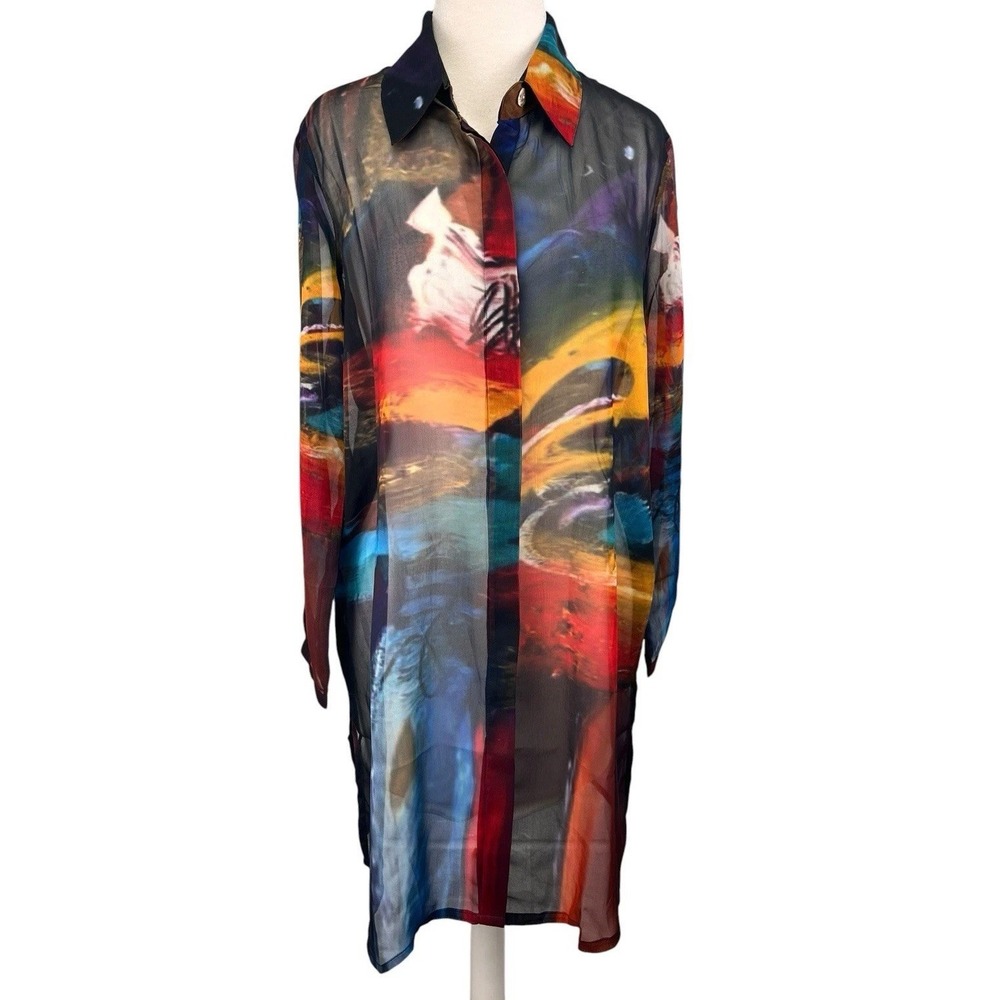 Dilemma Dhun Shroff Sheer Shirt Tunic S/M Small Medium Art Collared Abstract NWT